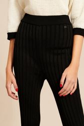 Women Ribbed Knit Flare Pants Black details view 2