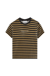 Women Solid - Women Velvet T-shirt, Striped black/khaki front view