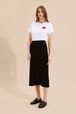 Women Ribbed Knit Long Skirt Black front worn view
