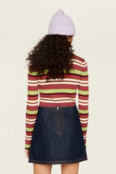 Women Solid - Denim Short Skirt, Raw back worn view