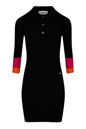 Women Solid - Women Short Ribbed Viscose Dress, Black front view