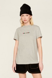 T-shirt multicolore signature femme Gris vue portée de face