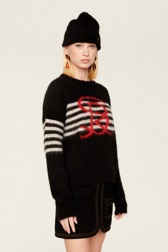 Women Maille - Striped Tricolored Sweater, Black details view 3