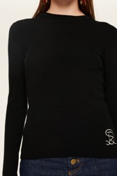 Femme Maille - Pull manches longues en laine côtelée femme, Noir vue de détail 1