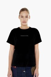 Women Solid - Women Velvet T-shirt, Black front worn view