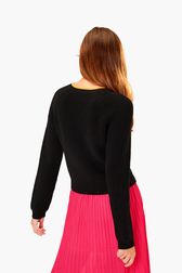 Women - Wool Merinos Rykiel Sweater, Black back worn view