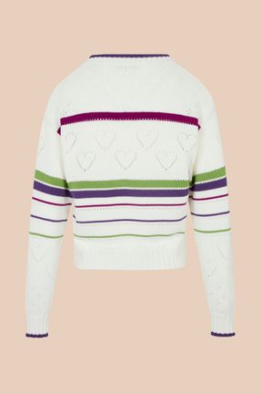 Women - Women Multicolor Striped Openwork Sweater, Ecru back view