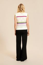 Women - Women Multicolor Striped Openwork Tank Top, Ecru back worn view