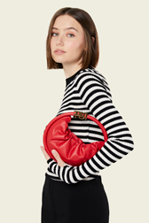 Women Solid - Domino Mini Leather Bag, Red front worn view