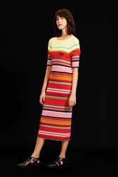 Women - Long Colorblock Dress with short sleeves, Red details view 1