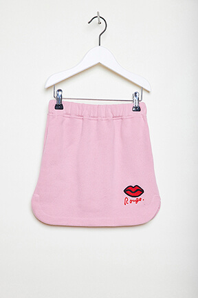 Girls Solid - Lip Print Fleece Girl Short Skirt, Pink front view