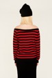 Women Maille - Women Striped Flower Sweater, Black/red back worn view