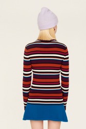 Women Ribbed Wool Sweater Multico striped back worn view