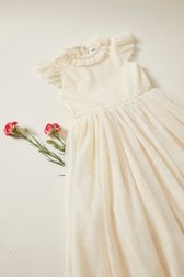 Girl Long Ruffled Dress White details view 1