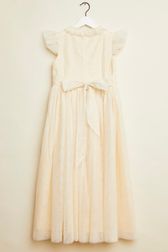 Girls - Girl Long Ruffled Dress, White back view