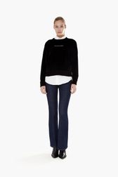 Women Solid - Women Velvet Sweatshirt, Black front worn view
