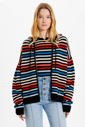 Women Zipped Hoodie Multicolor Stripes Multico striped details view 1