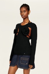 Women Maille - Women Removable Flowers Sweater, Black details view 1