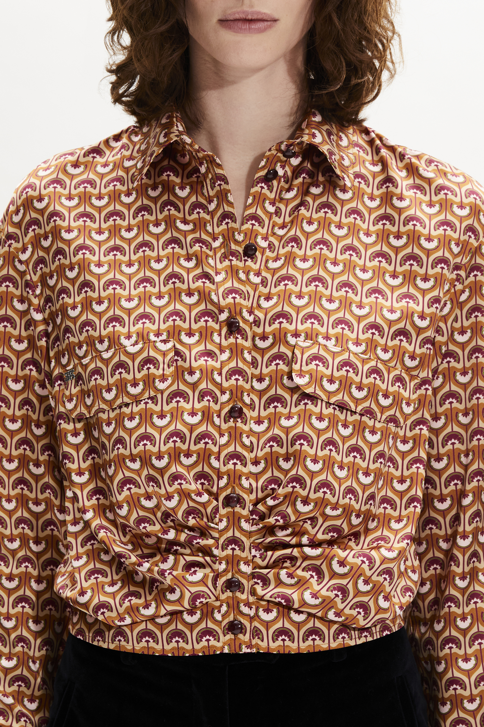 Sonia Rykiel Vintage Papyrus Print Satin Shirt