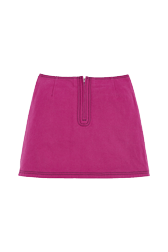 Women Solid - Mini Skirt Tailored Denim Fuchsia, Fuchsia back view