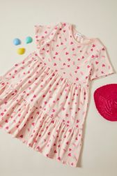 Heart and Watermelon Print Girl Short Dress Pink details view 1