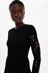 Femme Ajoure - Robe courte en maille fleur ajourée femme, Noir vue de détail 1