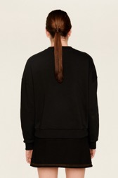 Women Solid - Women Plain Crewneck Sweater, Black back worn view