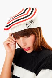 Striped Beret White front worn view