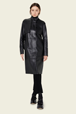 Femme Uni - Manteau long col montant en cuir noir, Noir vue de détail 1