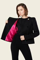 Women Solid - Women Short Wool Blend Jacket, Black details view 1