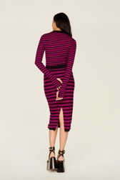 Women Poor Boy Striped Wool Maxi Skirt Black/fuchsia details view 3
