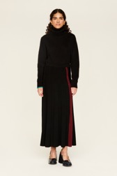 Femme Maille - Jupe godet longue laine bicolore femme, Noir vue de détail 2