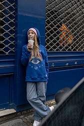Girls Solid - Printed Girl Oversize Hoodie - Bonton x Sonia Rykiel, Blue front worn view