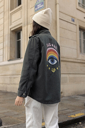 Girls Solid - Girl Printed Military Jacket - Bonton x Sonia Rykiel, Khaki details view 7