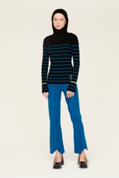 Femme Maille - Hoodie en laine côtelée femme, Raye noir/bleu de prusse vue de détail 1