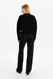 Women Ajoure - Women Openwork Floral Sweater, Black back worn view
