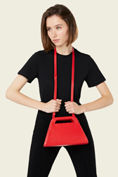 Women - Trapeze vegan fake leather "MY RYKIEL BAG"  bag, Red front worn view