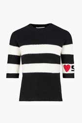 Women - SR Heart Short Sleeve Sailor Sweater, Black front view
