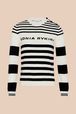 Women - Striped Long Sleeve Pullover with Shoulder Buttons, Black/white front view