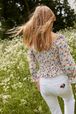 Girls - Floral Print Girl Blouse with Balloon Sleeves, Multico back worn view