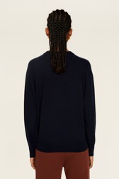 Women Maille - Women Lip Print Sweater, Night blue back worn view