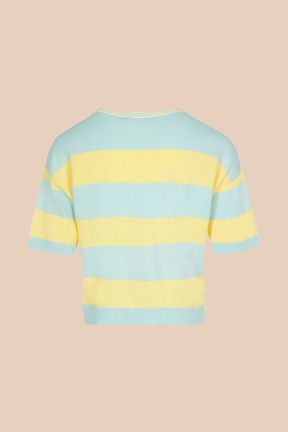 Women - Short Sleeve Pullover with stripes, Light yellow back view