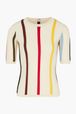 Women - Striped Cotton Sweater With Short Sleeves, Brun front view