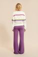 Women - Long sleeve Pullover with openwork details and multicolored stripes
, Ecru back worn view
