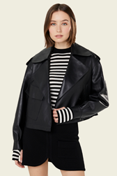 Women Solid - Women Short Leather Black Jacket, Black details view 1