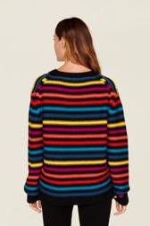 Women Raye - Women Big Poor Boy Striped Sweater, Multico striped rf back worn view