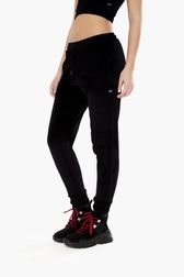 Women Solid - Women Velvet Jogging Pants, Black front worn view