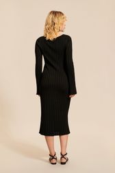 Women Ribbed Knit Long Dress Black back worn view
