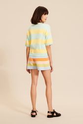 Women - Short Sleeve Pullover with stripes, Light yellow back worn view