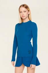 Women Ribbed Wool Sweater Prussian blue details view 2